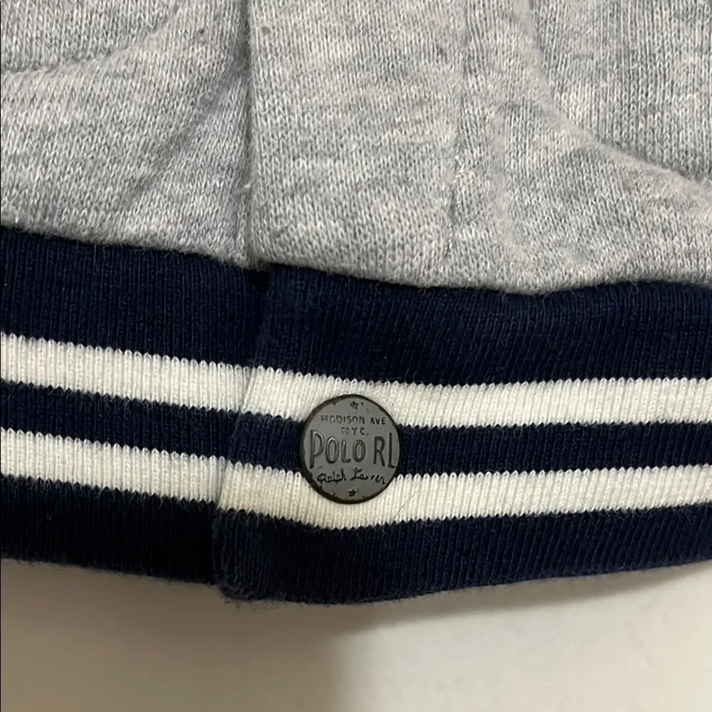 Ralph Lauren Gray Blue Bear Graphic Varsity Button Closure Jacket
